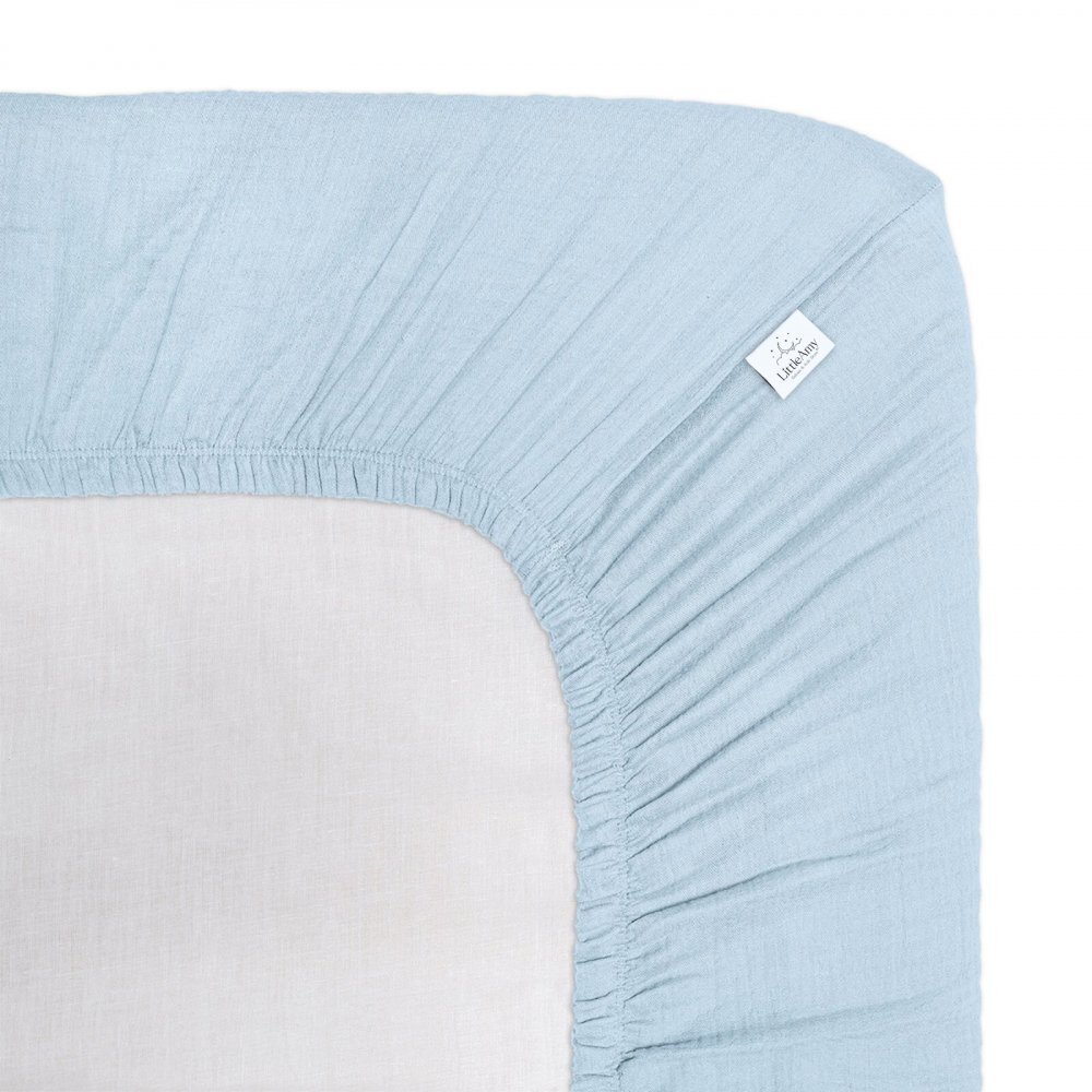 Little Amy Cearceaf muselina organica cu elastic Albastru deschis 80 x 160 cm