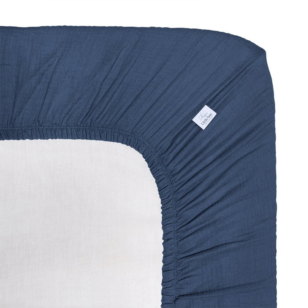 Little Amy Cearceaf muselina organica cu elastic Albastru inchis 80 x 160 cm