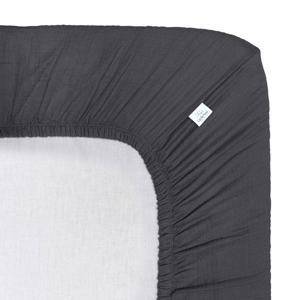 Little Amy Cearceaf muselina organica cu elastic Antracit 90 x 200 cm