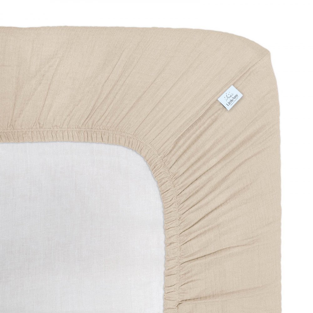 Little Amy Cearceaf muselina organica cu elastic Bej deschis 90 x 200 cm