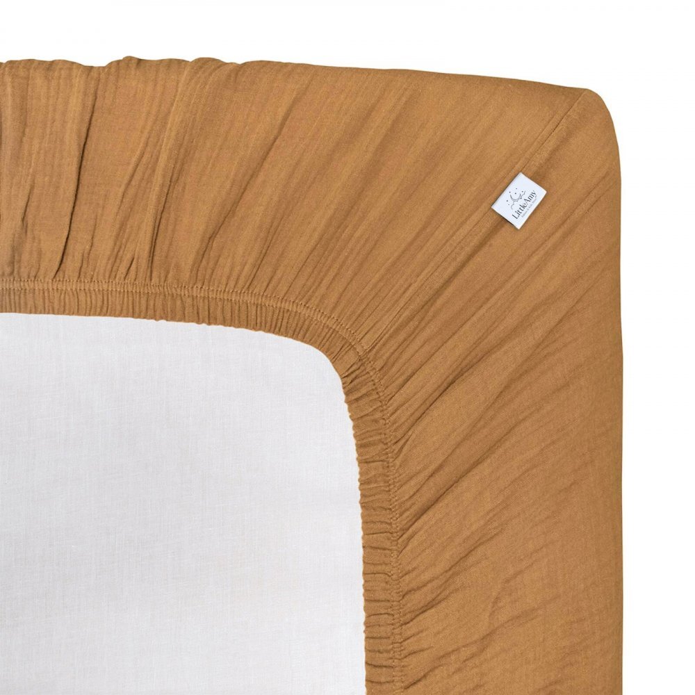 Little Amy Cearceaf muselina organica cu elastic Maro deschis 60 x 120 cm