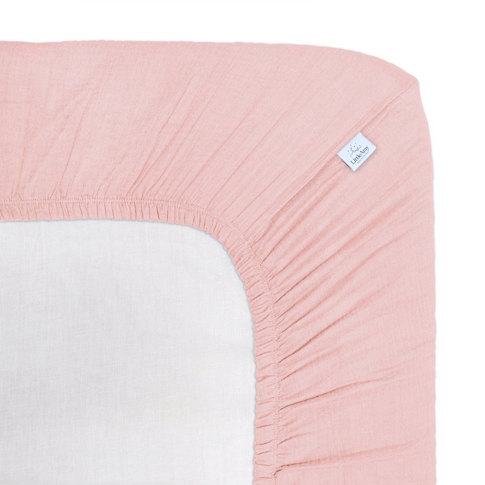 Little Amy Cearceaf muselina organica cu elastic Roz deschis 80 x 160 cm