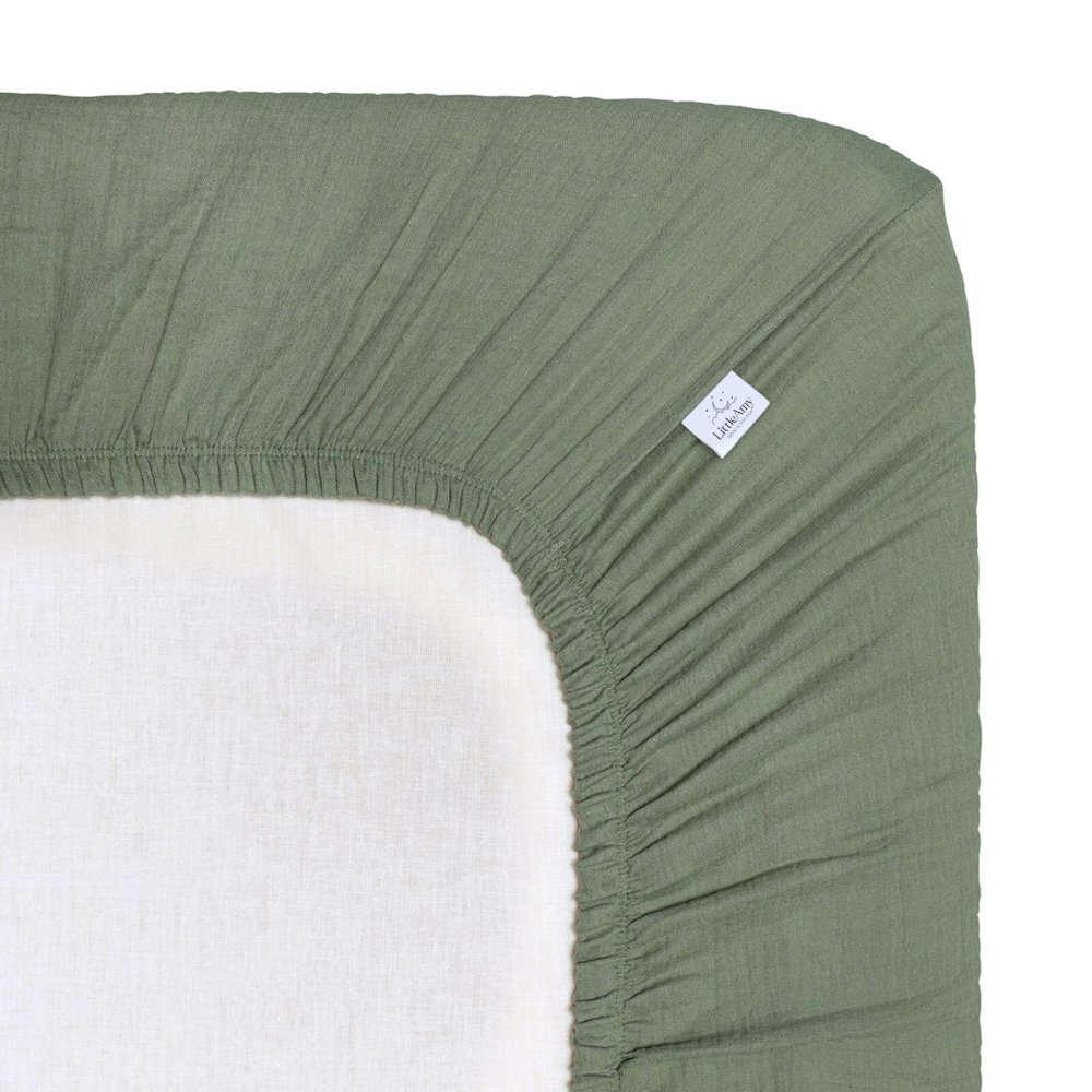 Little Amy Cearceaf muselina organica cu elastic Verde 60 x 120 cm
