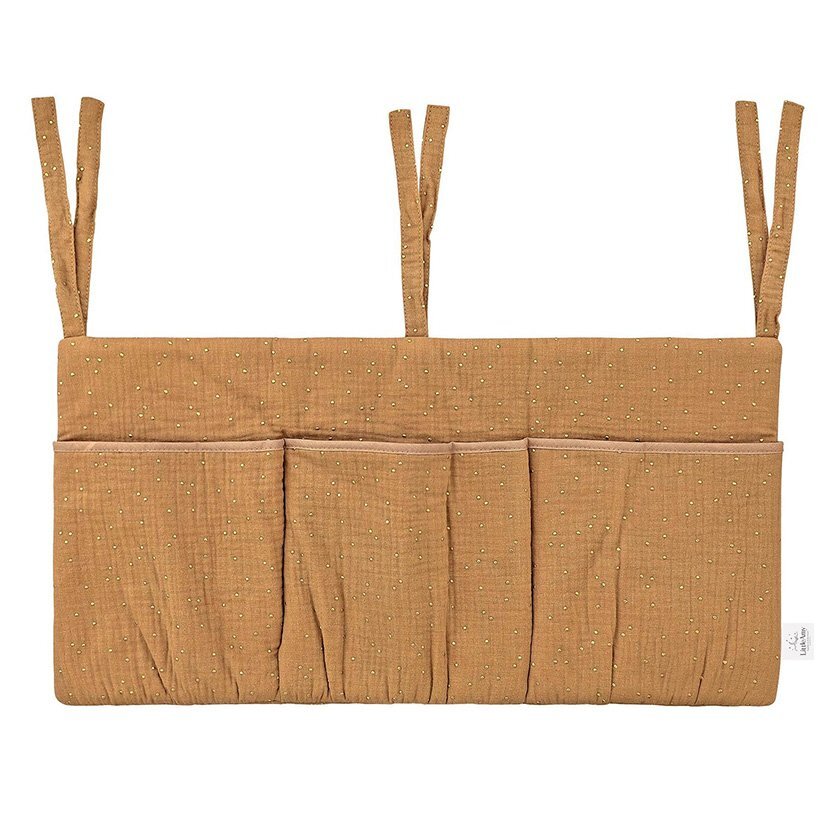 Little Amy Organizator suspendat din muselina pentru pat 60 x 30 cm Golden dots camel