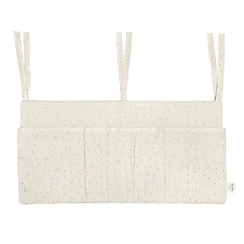 Little Amy Organizator suspendat din muselina pentru pat 60 x 30 cm Golden dots crem
