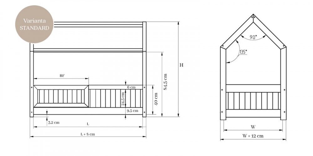 Little Amy Pat copii casuta montessori Timber Sleep balustrade cu bare rotunde Natur 80x160 cm