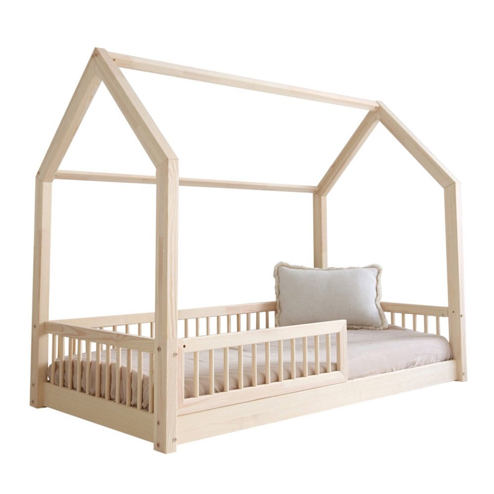 Little Amy Pat copii casuta montessori Timber Sleep balustrade cu bare rotunde Natur 80x160 cm