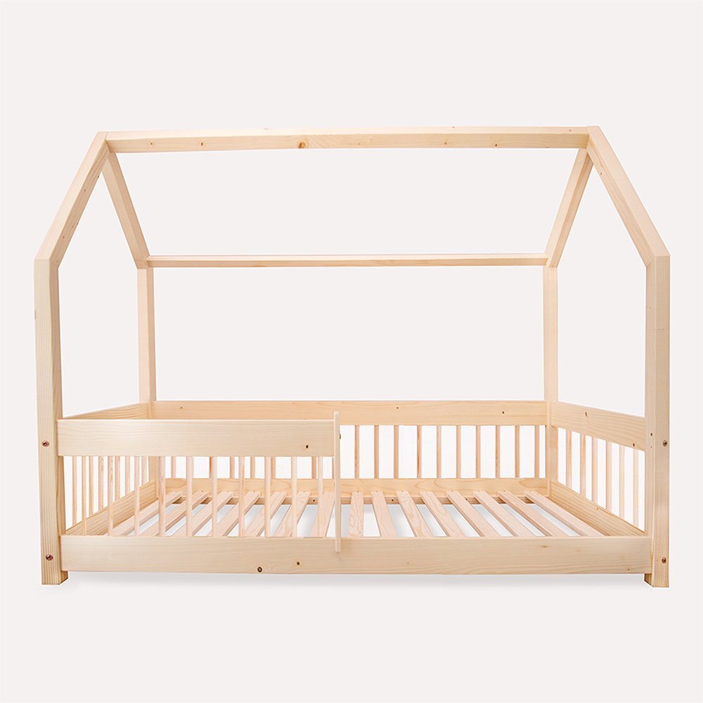 Little Amy Pat copii montessori tip casuta LittleAmy Angel Nest Balustrade cu bare rotunde Natur 70 x 140 cm