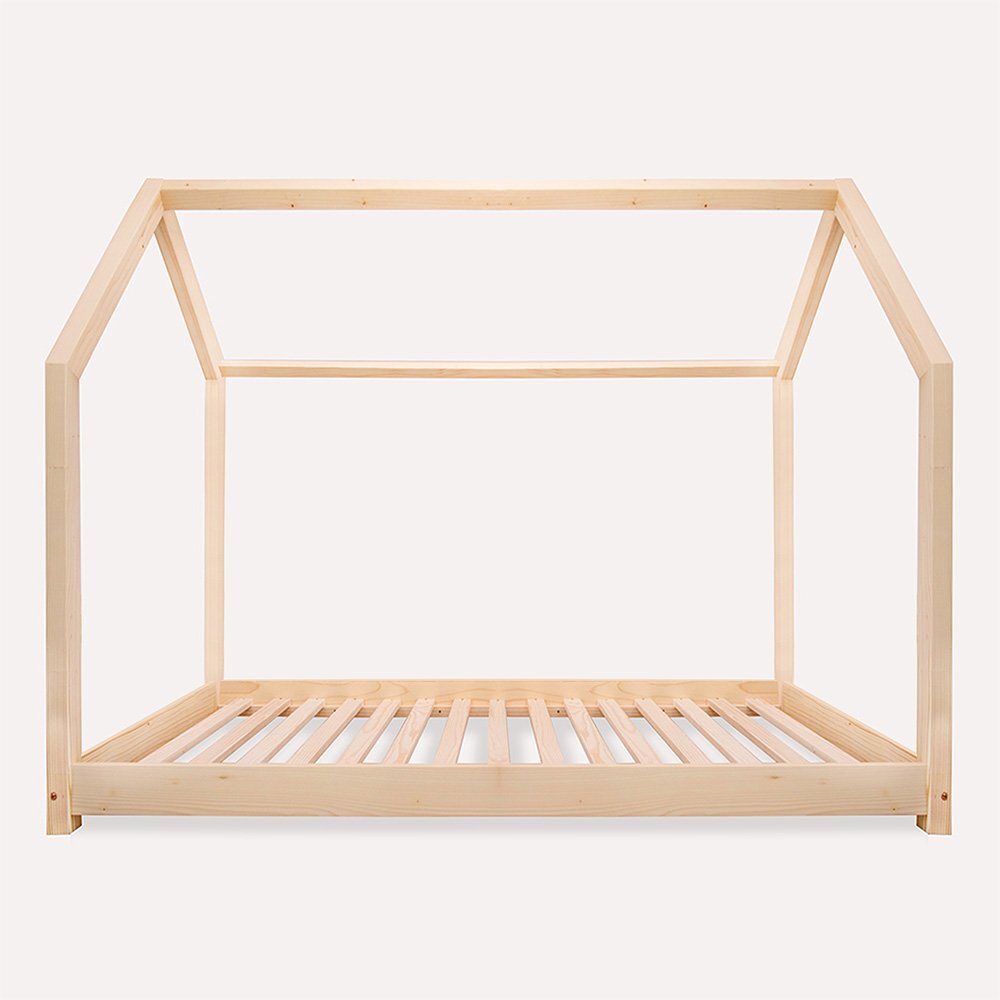 Little Amy Pat copii montessori tip casuta LittleAmy Angel Nest Balustrade cu bare rotunde Natur 90 x 200 cm