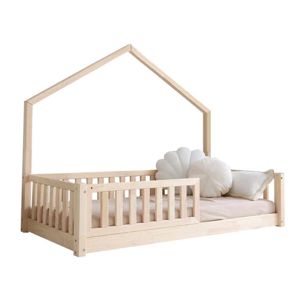 Little Amy Pat pentru copii casuta montessori MiniNest balustrade cu bare plate Natur 80x160 cm
