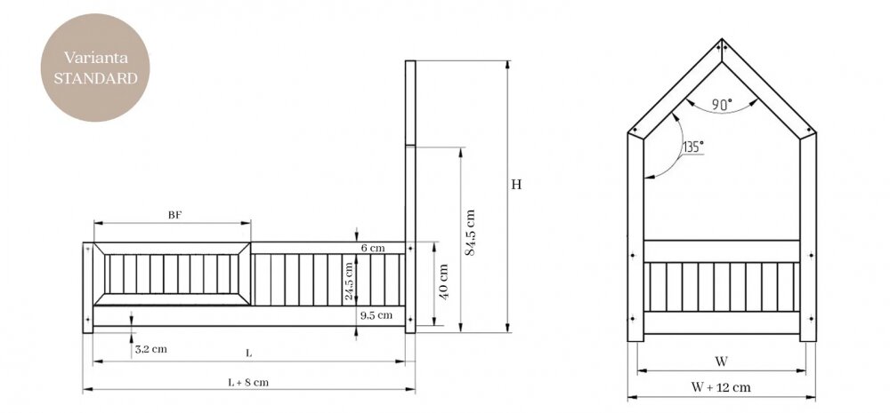 Little Amy Pat pentru copii casuta montessori MiniNestbalustrade orizontale Natur 90x180 cm