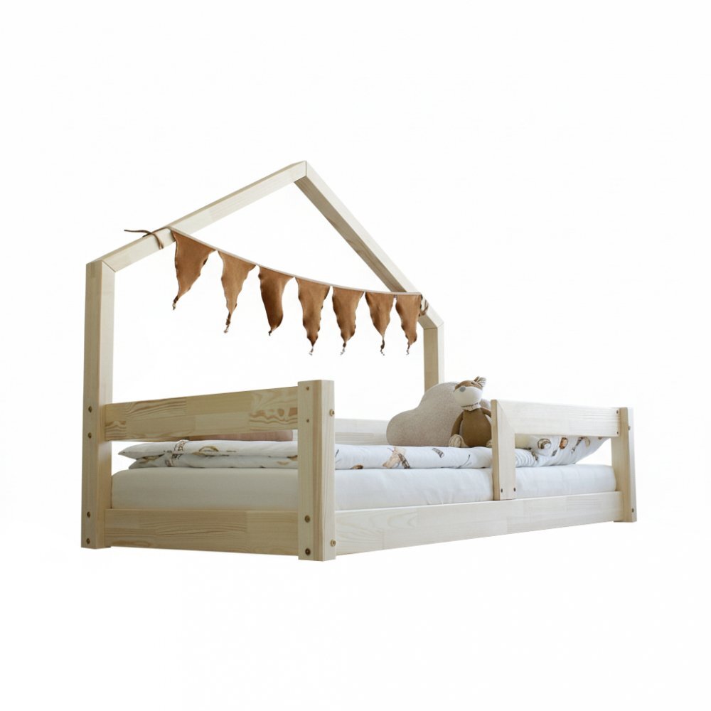 Little Amy Pat pentru copii casuta montessori MiniNestbalustrade orizontale Natur 90x180 cm