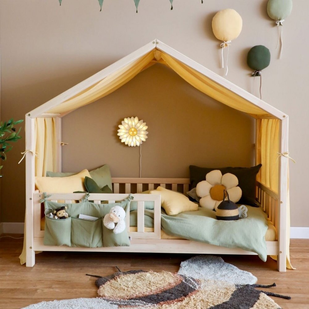 Little Amy Pat pentru copii casuta montessori Stillwood Cottage balustrade cu bare plate Natur 100x180 cm