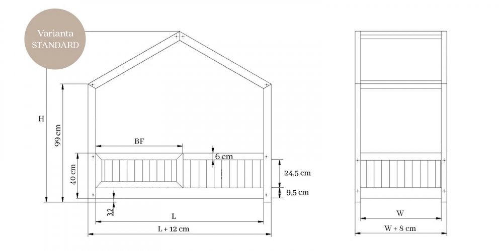 Little Amy Pat pentru copii casuta montessori Stillwood Cottage balustrade cu bare plate Natur 90x180 cm