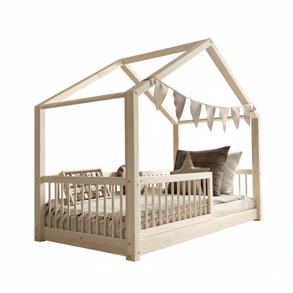 Little Amy Pat pentru copii casuta montessori Stillwood Cottage balustrade cu bare rotunde Natur 100x200 cm