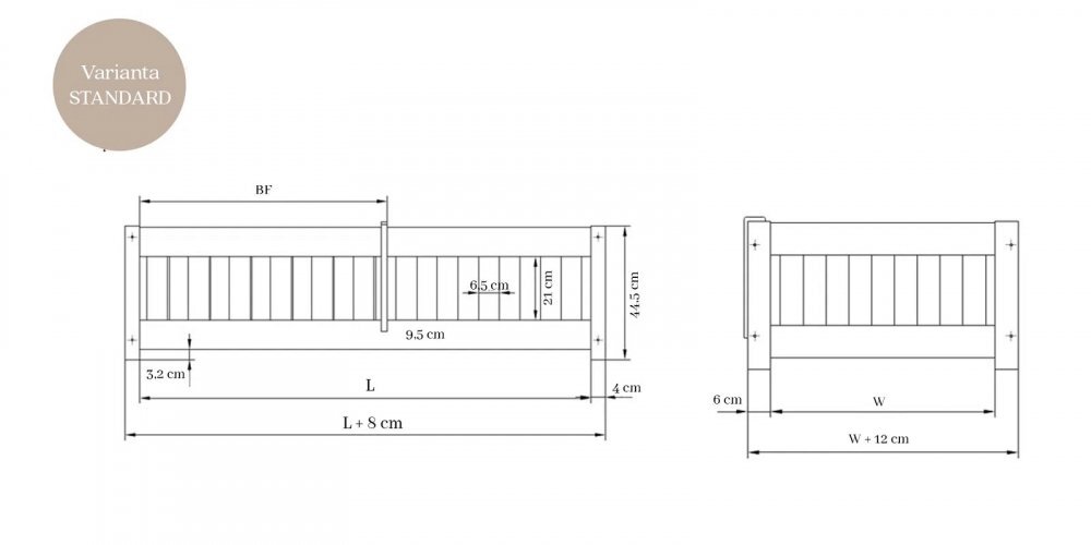 Little Amy Pat pentru copii Montessori cu balustrada Charlie balustrade cu bare rotunde Natur 140 x 200 cm