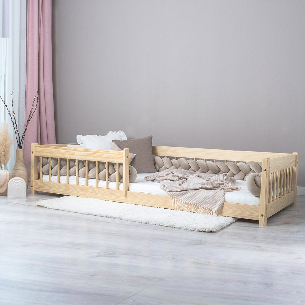 Little Amy Pat pentru copii Montessori cu balustrada Charlie balustrade cu bare rotunde Natur 140 x 200 cm