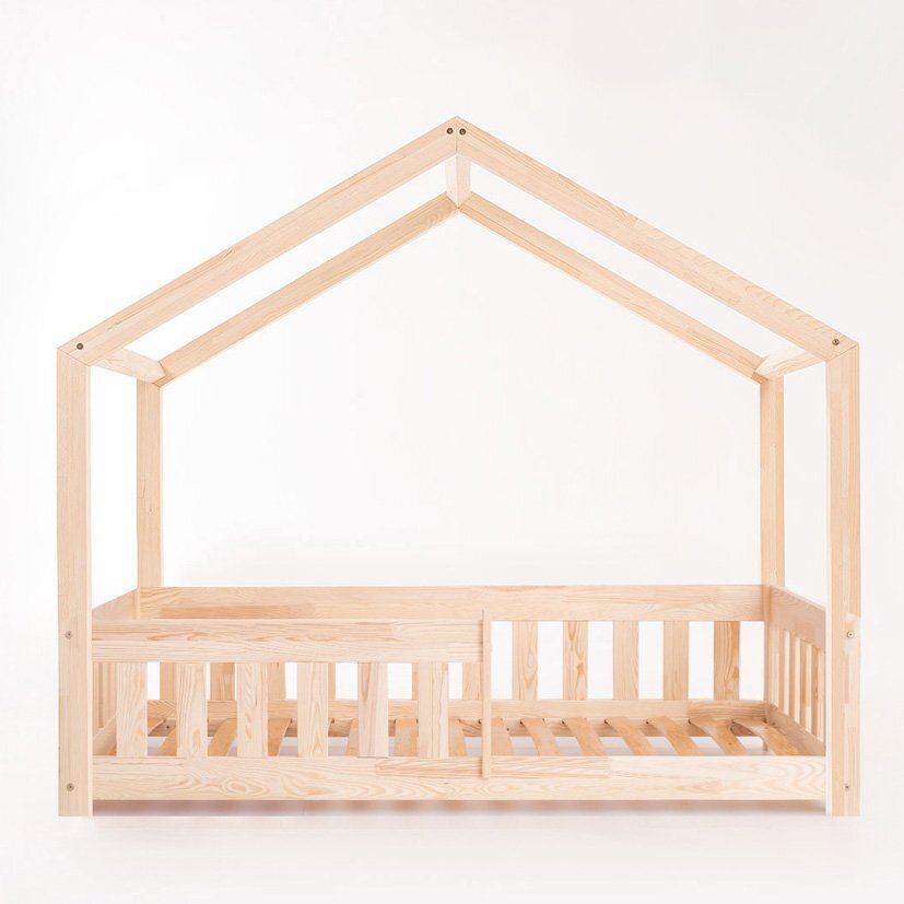Little Amy Pat pentru copii Montessori tip casuta LittleAmy Cozi Cottage balustrade cu bare plate Natur 120 x 200 cm