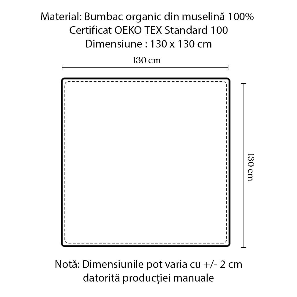 Little Amy Paturica din muselina bumbac organic MiniMini 130 x 130 cm Baby Blue