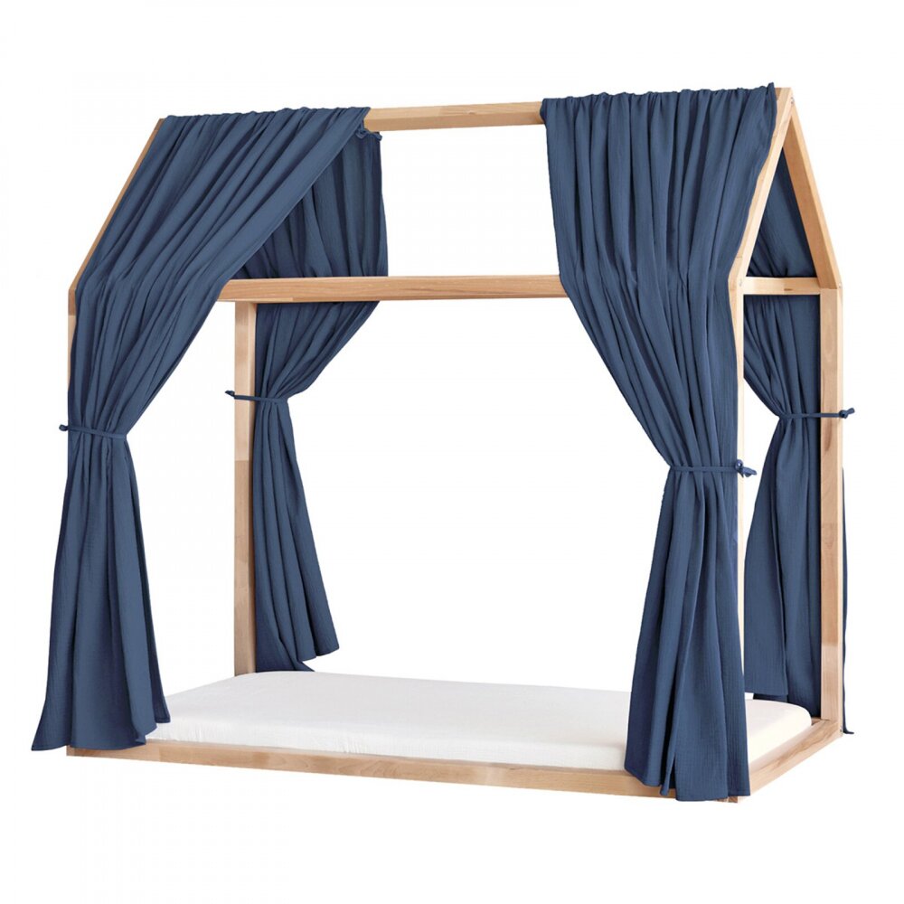 Little Amy Set 2 baldachine muselina pentru pat tip casuta Albastru inchis 2x280 cm pentru pat 70x140 cm