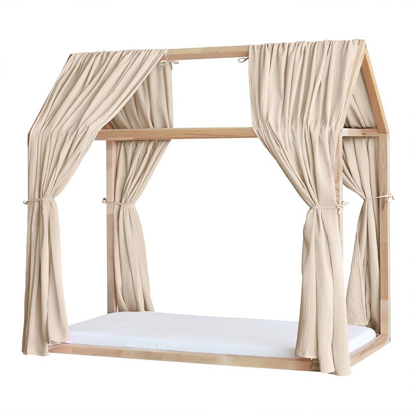 Little Amy Set 2 baldachine muselina pentru pat tip casuta Bej 2x280 cm pentru pat 70x140 cm