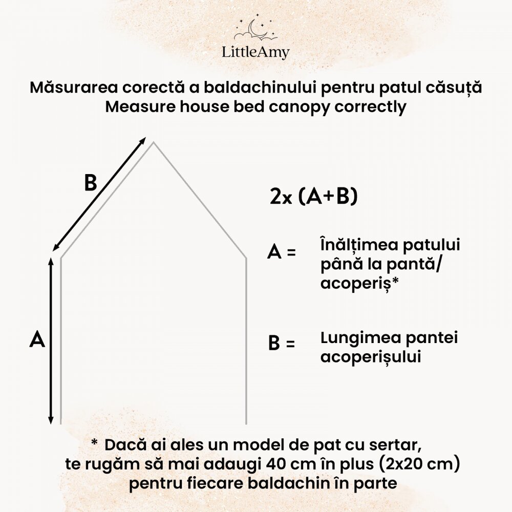 Little Amy Set 2 baldachine muselina pentru pat tip casuta Camel 2x280 cm pentru pat 70x140 cm