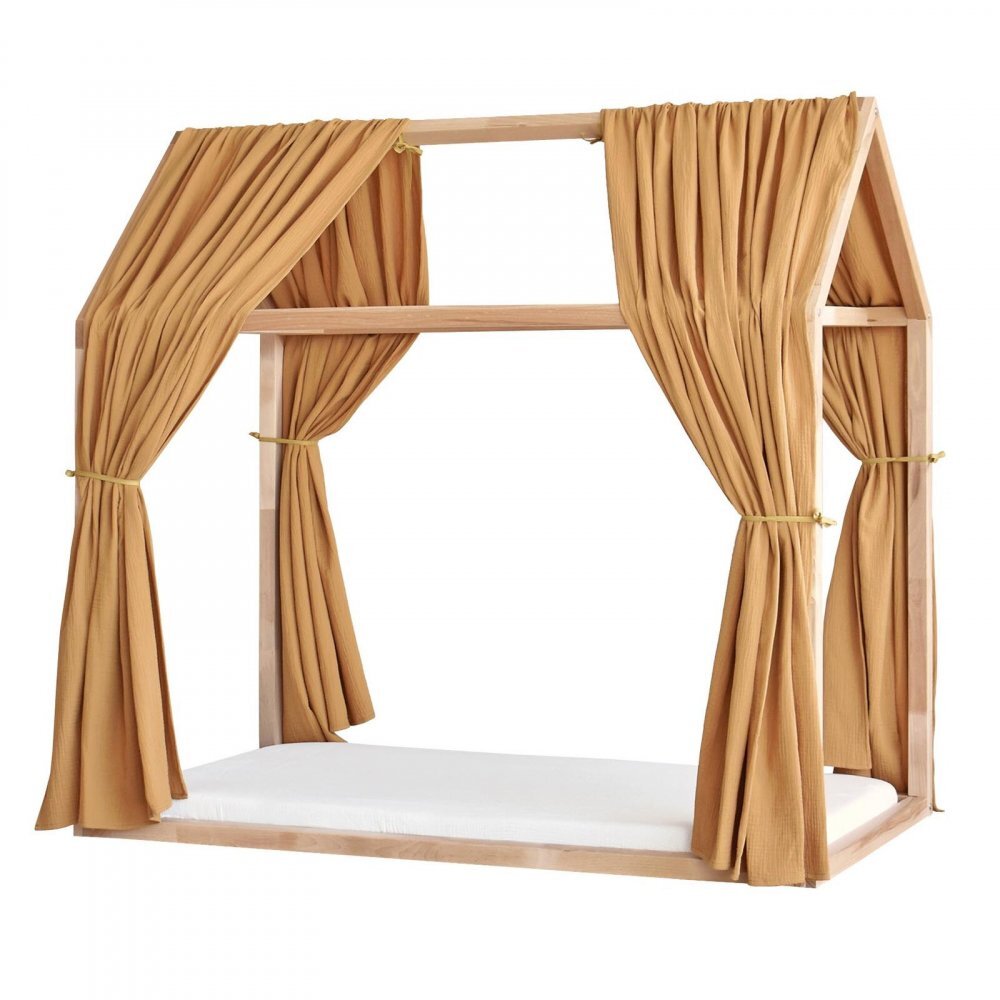 Little Amy Set 2 baldachine muselina pentru pat tip casuta Camel 2x315 cm pentru pat 90x200 cm
