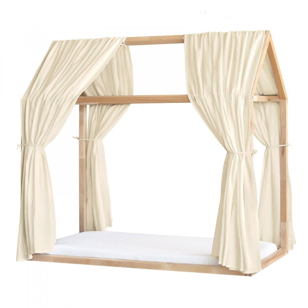 Little Amy Set 2 baldachine muselina pentru pat tip casuta Crem 2x330 cm pentru pat 100x180 cm