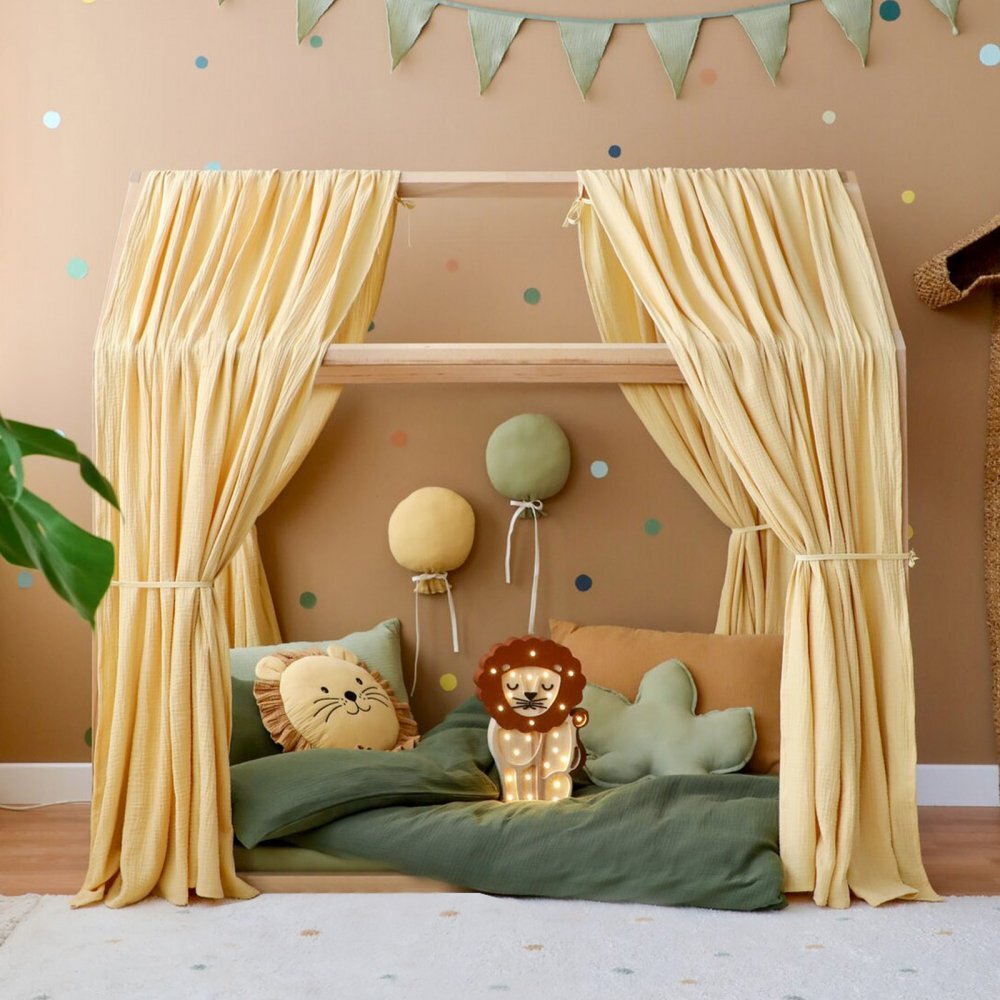 Little Amy Set 2 baldachine muselina pentru pat tip casuta Galben 2x315 cm pentru pat 90x180 cm