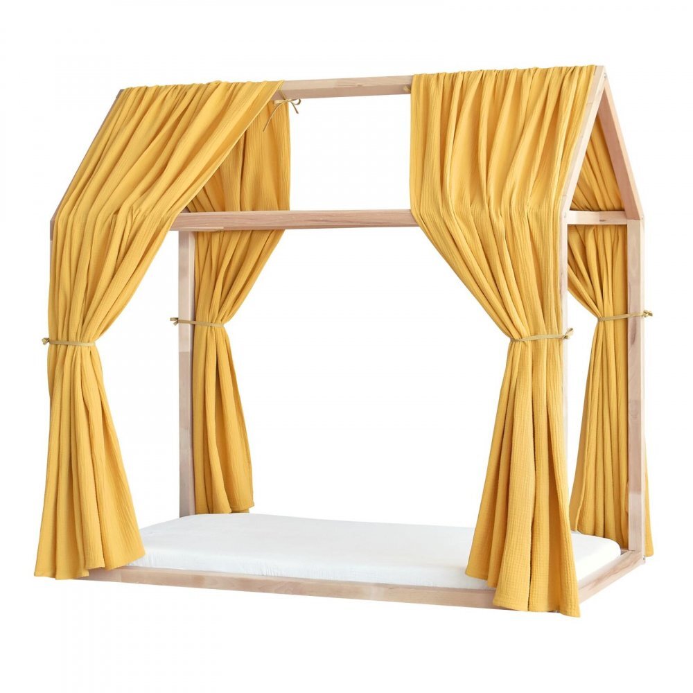 Little Amy Set 2 baldachine muselina pentru pat tip casuta Galben 2x315 cm pentru pat 90x180 cm