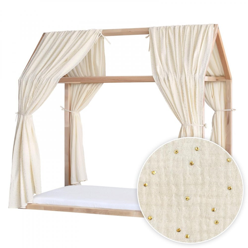 Little Amy Set 2 baldachine muselina pentru pat tip casuta Gold Princess 2x385 cm pentru pat 140x200 cm