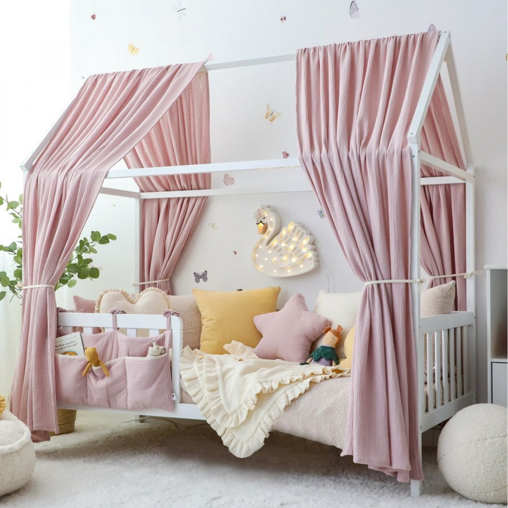 Little Amy Set 2 baldachine muselina pentru pat tip casuta Mov deschis 2x330 cm pentru pat 100x200 cm