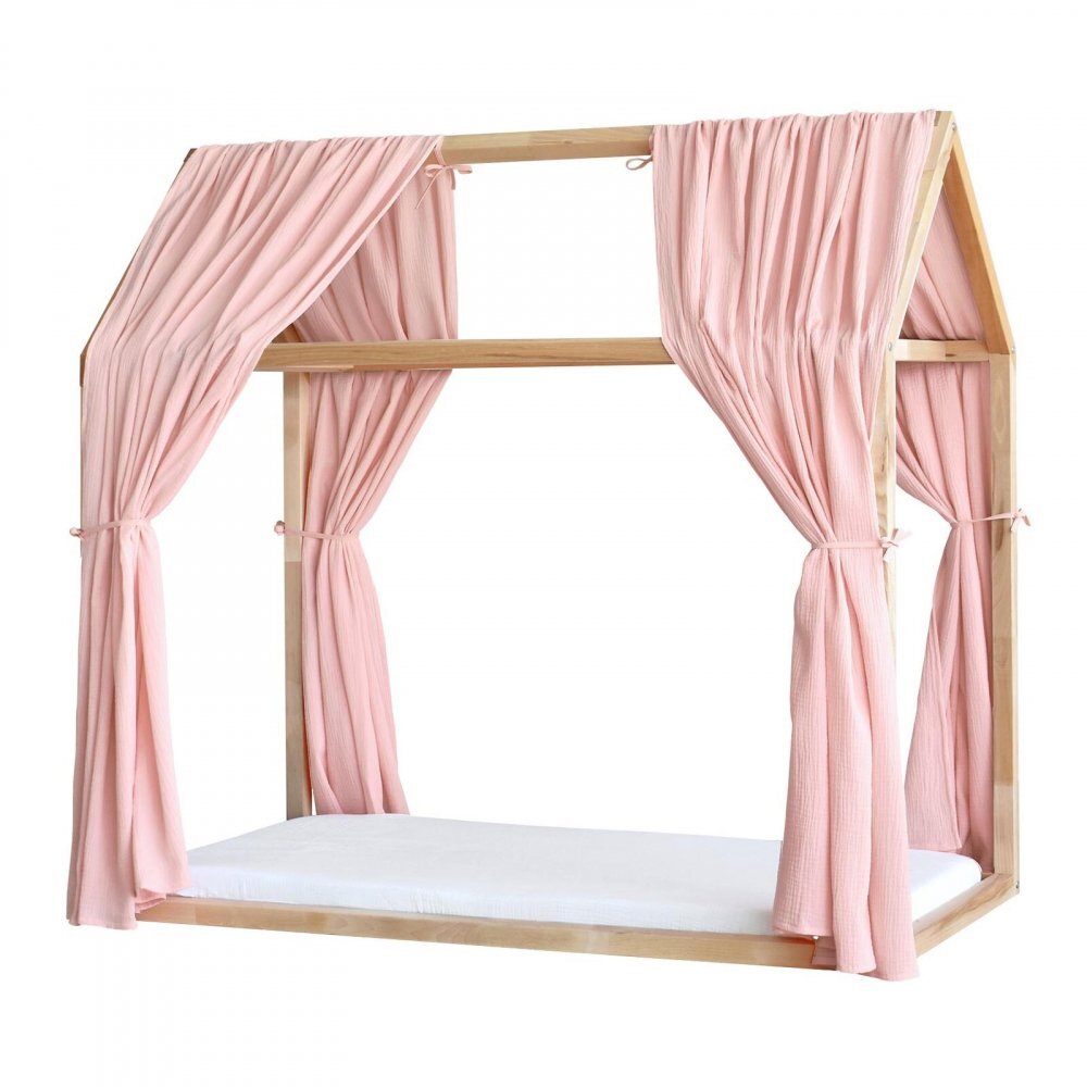 Little Amy Set 2 baldachine muselina pentru pat tip casuta Roz 2x360 cm pentru pat 120x200 cm