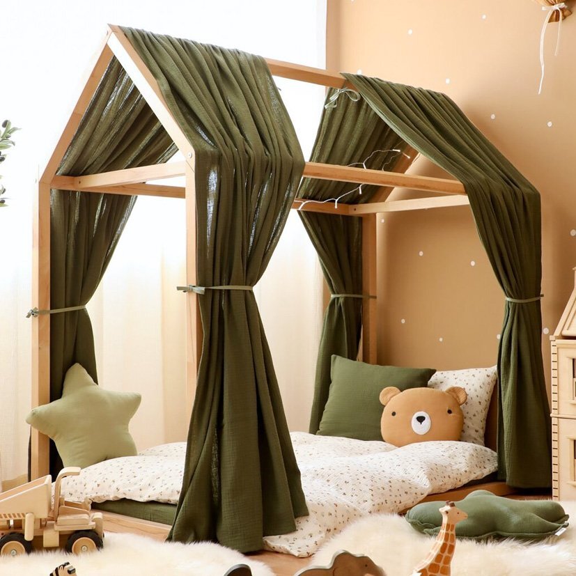 Little Amy Set 2 baldachine muselina pentru pat tip casuta Verde 2x330 cm pentru pat 100x180 cm