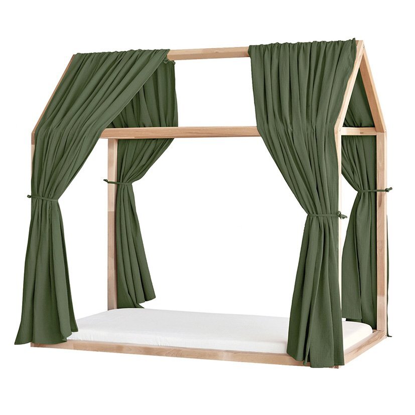 Little Amy Set 2 baldachine muselina pentru pat tip casuta Verde 2x330 cm pentru pat 100x200 cm