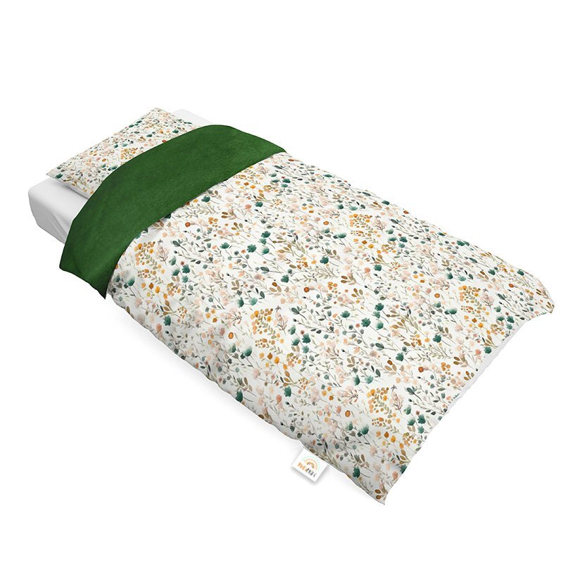 Little Amy Set lenjerie de pat single din bumbac Mini Flori Smarald 100x135 cm