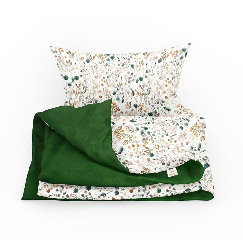 Little Amy Set lenjerie de pat single din bumbac Mini Flori Smarald 90x120 cm