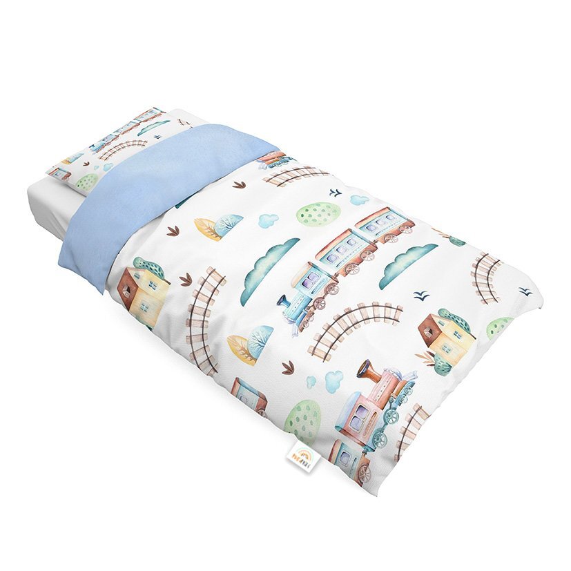 Little Amy Set lenjerie de pat single din bumbac Trenuri 100x135 cm