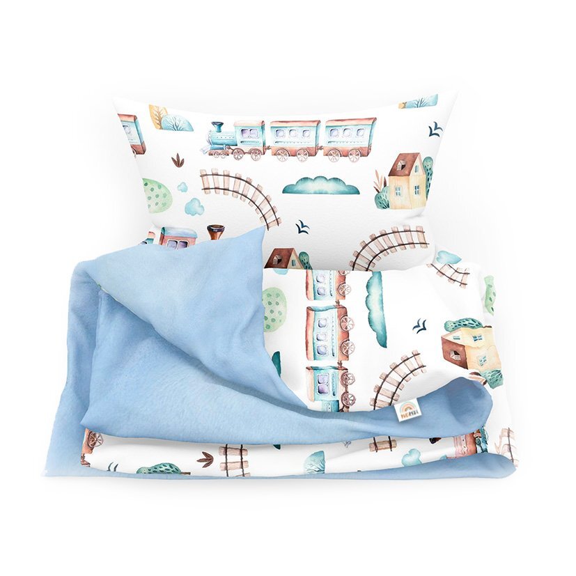 Little Amy Set lenjerie de pat single din bumbac Trenuri 100x135 cm