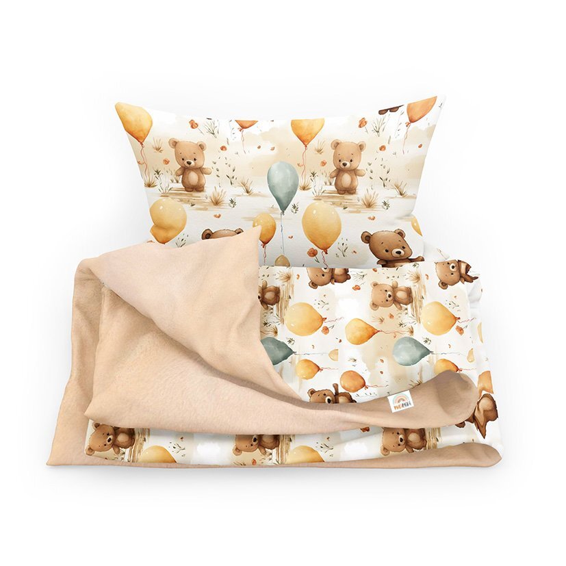 Little Amy Set lenjerie de pat single din bumbac Ursuleti cu baloane 90x120 cm