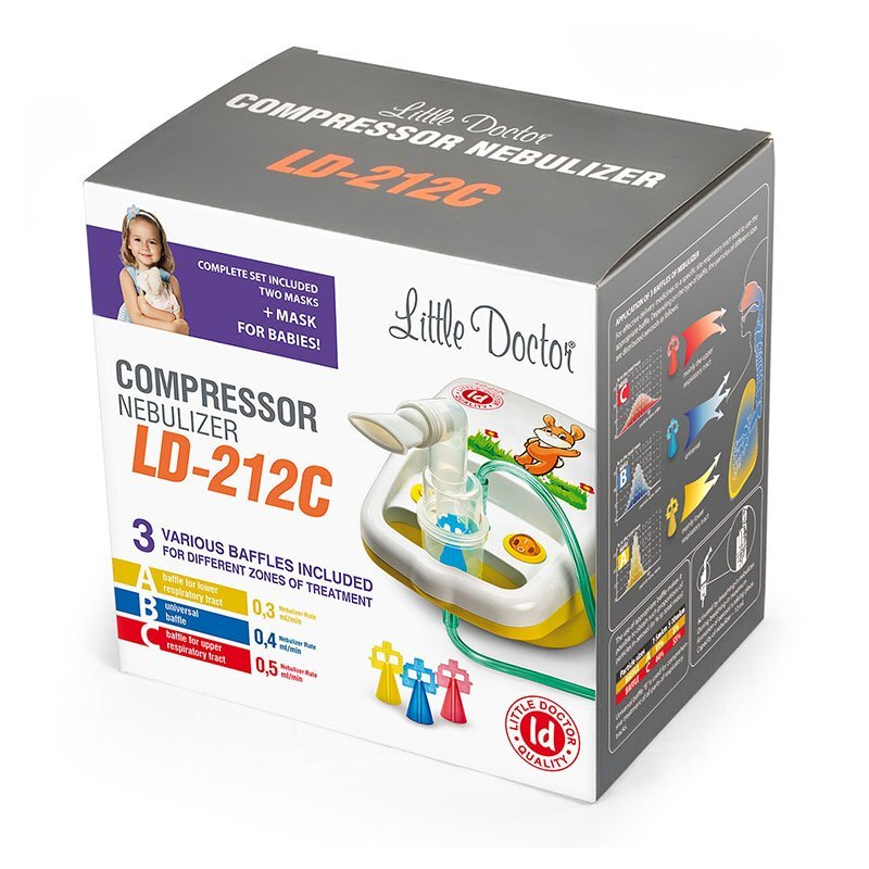 Little Doctor Aparat aerosoli cu compresor LD-212C 3 Dispensere pentru reglarea dimensiunilor particulelor 2 Masti