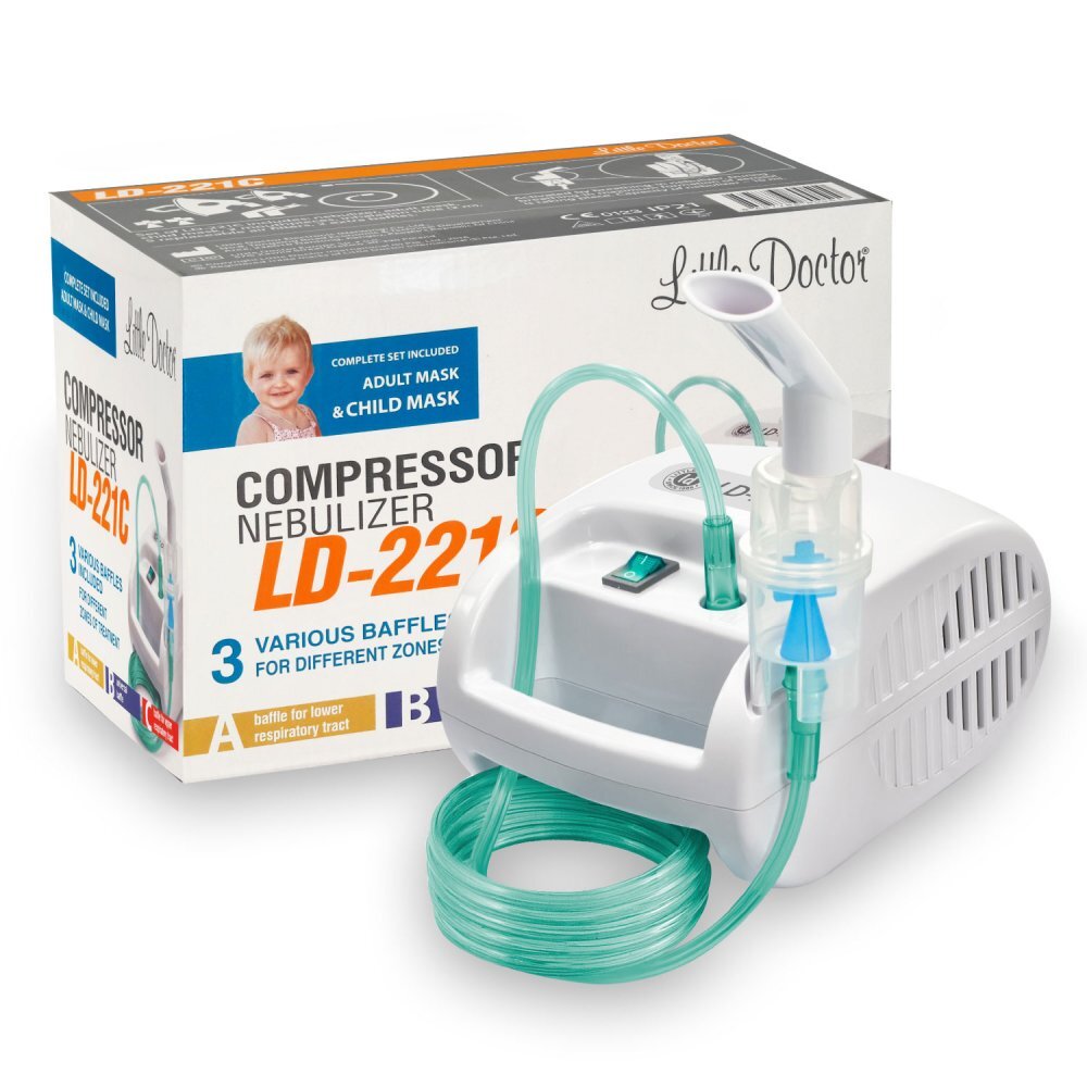 Little Doctor Aparat aerosoli cu compresor LD - 221C Pro cu 3 dispensere pentru reglarea dimensiunii particulelor 3 masti si furtun de 6 m