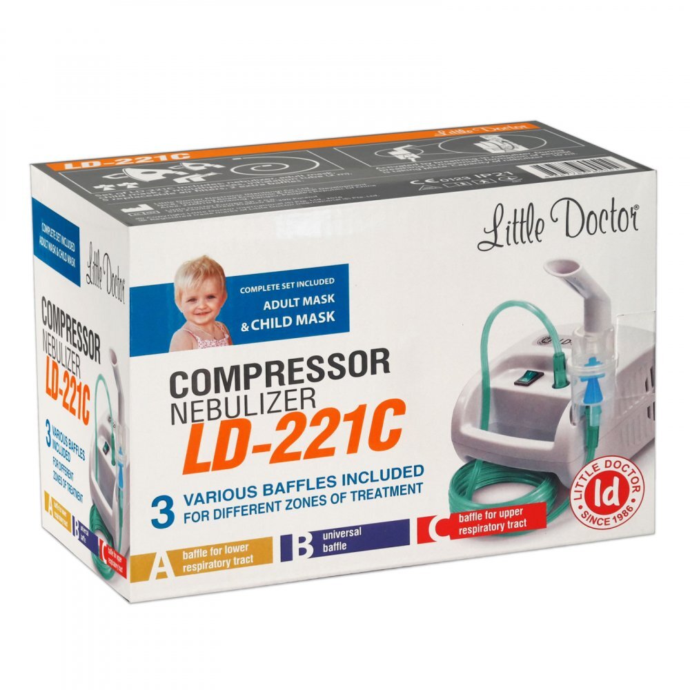 Little Doctor Aparat aerosoli cu compresor LD - 221C Pro cu 3 dispensere pentru reglarea dimensiunii particulelor 3 masti si furtun de 6 m