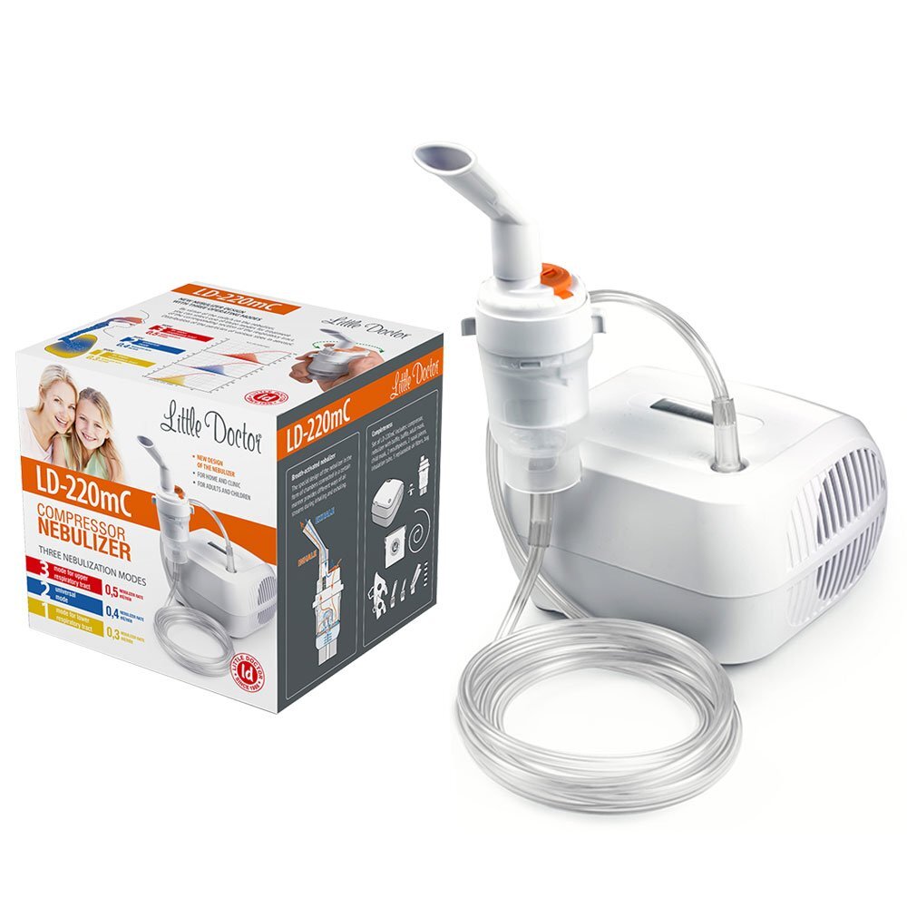 Little Doctor Aparat aerosoli LD - 220 mC nebulizator cu compresor design compact 3 moduri de nebulizare masca bebelusi copii si adulti alb