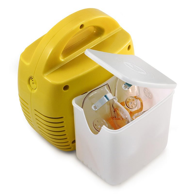 Little Doctor Aparat de aerosoli LD 211 C cu compresor galben cutie pentru accesorii 3 dispensere 3 masti