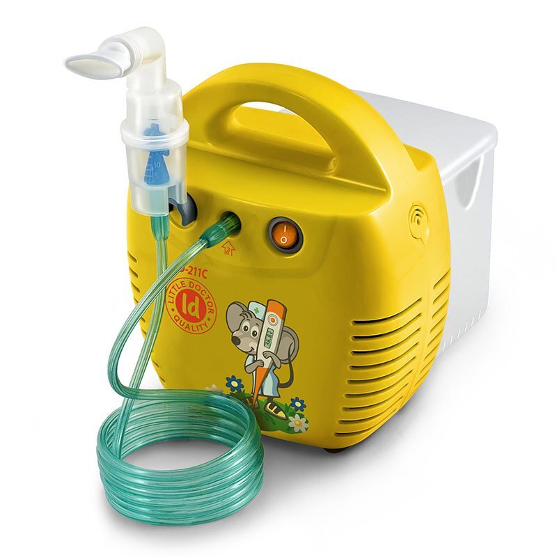 Little Doctor Aparat de aerosoli LD 211 C cu compresor galben cutie pentru accesorii 3 dispensere 3 masti