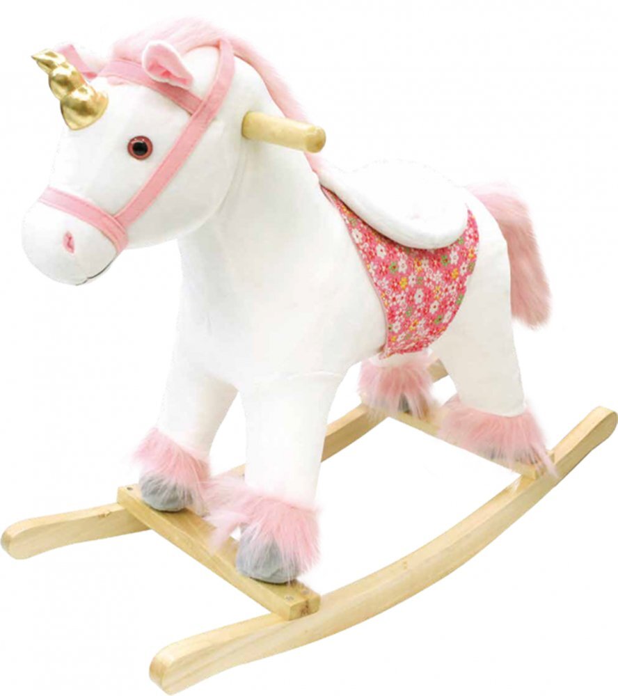 Little Mom Balansoar Unicorn Bella din plus cu sunete roti baza solida din lemn recomandat 3 ani+