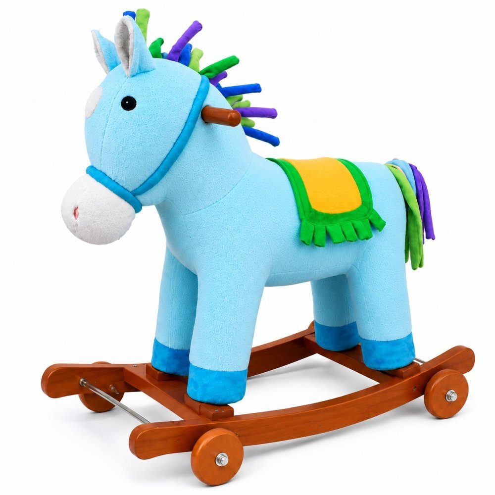Little Mom Balansoar Unicorn Bouncy din pluscu roti sunete baza solida din lemn recomandat 3 ani+