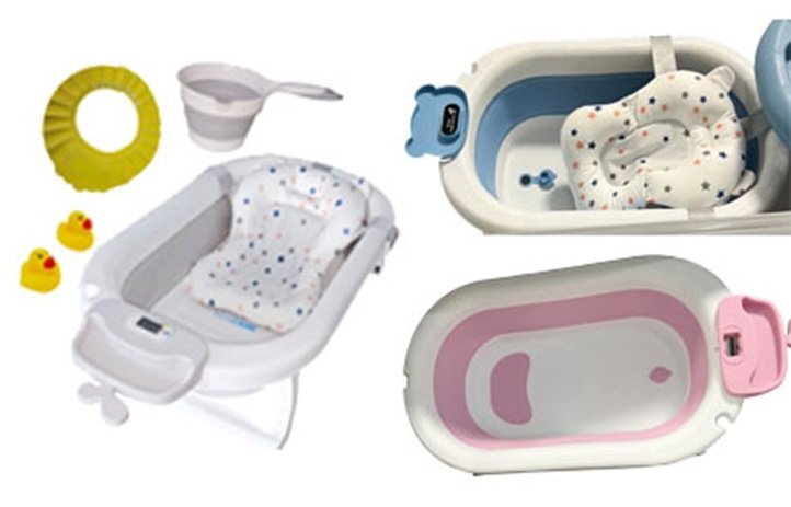 Little Mom Cada pliabila bebe cu suport pernuta anatomica termometru si accesorii complete Albastru