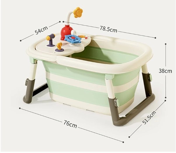 Little Mom Cadita 3 in 1 pentru copii AquaPlay Pink pliabila echipata cu masuta de joaca detasabila dus functional si dop evacuare apa picioruse reglabile in inaltime dimensiune 78.5 x 51.5 x 38 cm
